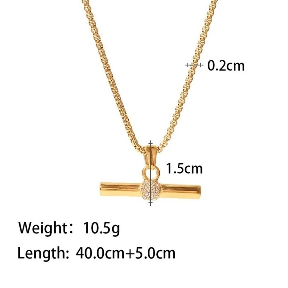 18k Gold Plated Rhinestone *T Bar Pendant* Necklace - Picture 4 of 8